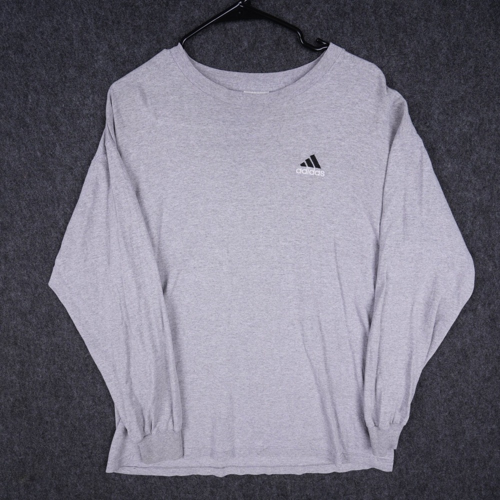 Vintage Adidas Long Sleeve T-Shirt Mens Size M Gray Good Embroidered Logo USA